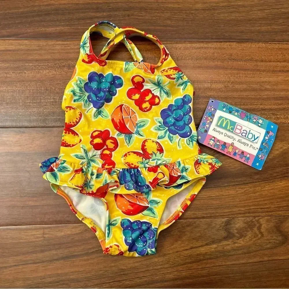 McBaby vintage McDonalds yellow fruit one piece bathing suit NWT